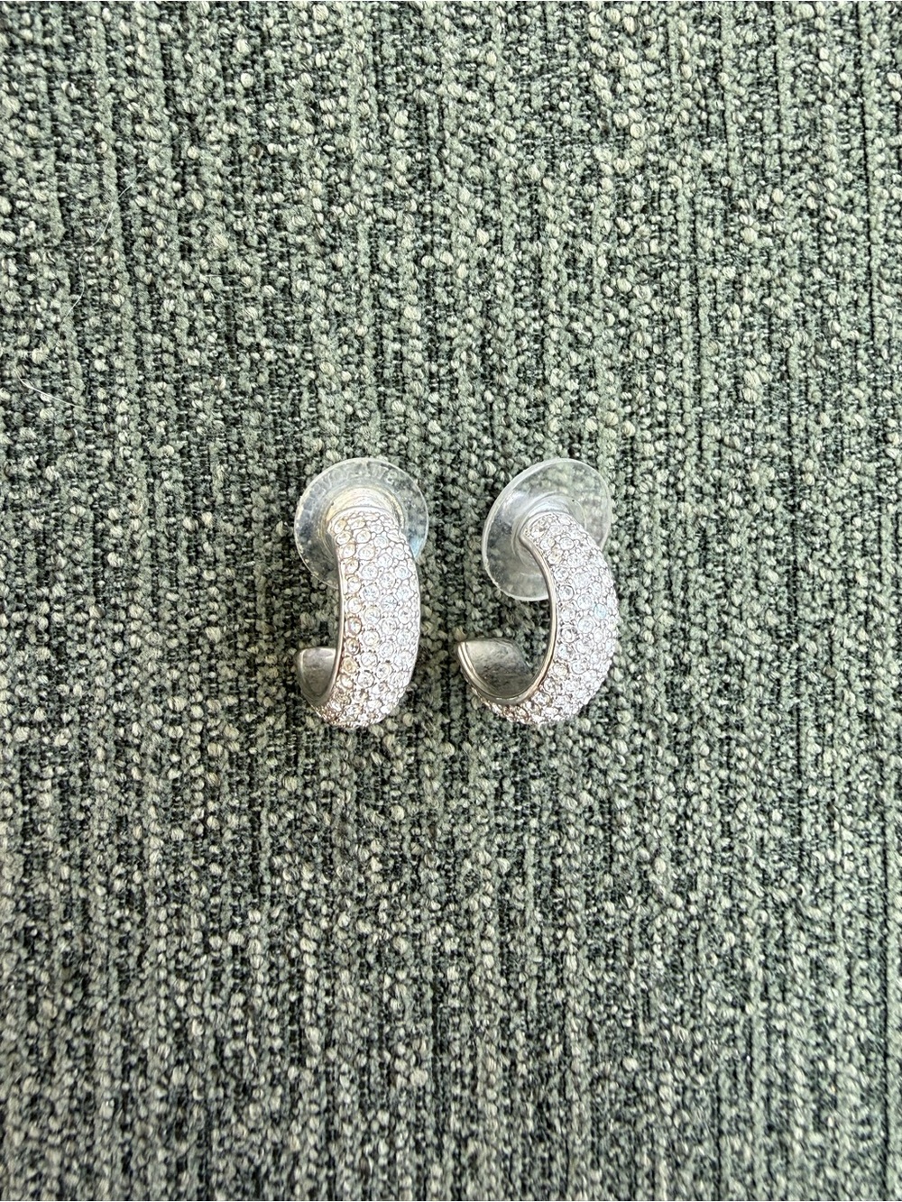 Authentic Swarovski Pavé Crystal Huggie Hoop Earrings Silver